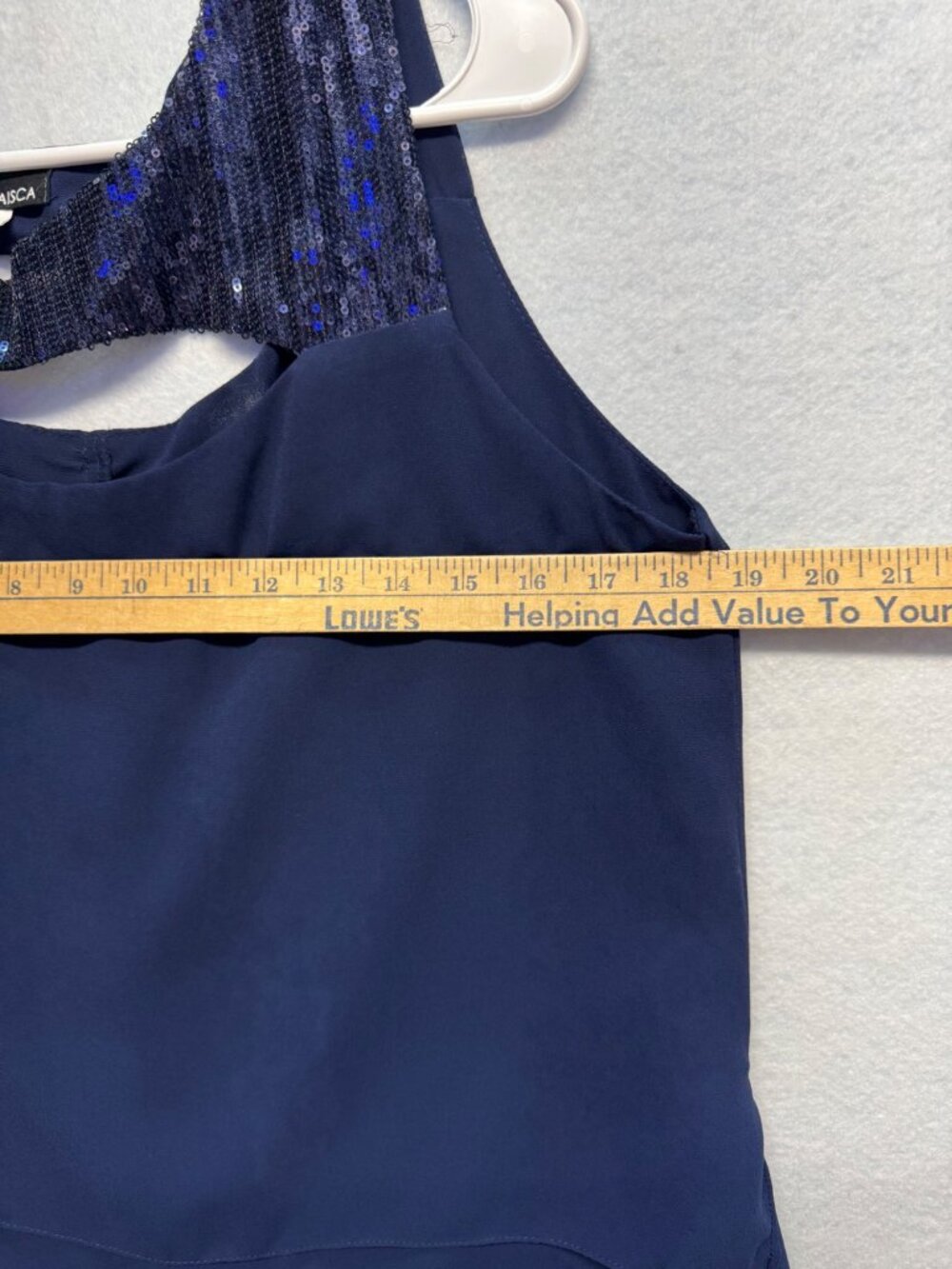 Navy Blue Sleeveless Sequin Accent Layered Chiffon Blouse Top By Faisca L - Picture 6 of 8